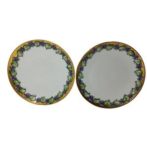 Antique PT Tirschenreuth Dessert Plates Bavaria‎ Violet Gold Trim Signed Set Two